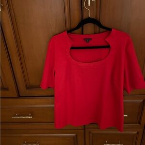 LAFAYETTE 148 NEW YORK RED STRETCH COTTON SHORT SLEEVE SQUARE NECK TEE SHIRT 2X